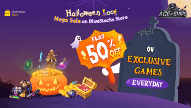 BlueStacks Halloween Loot Offers Flat 50% Off on All Purchases in Age of Ships: battleships war